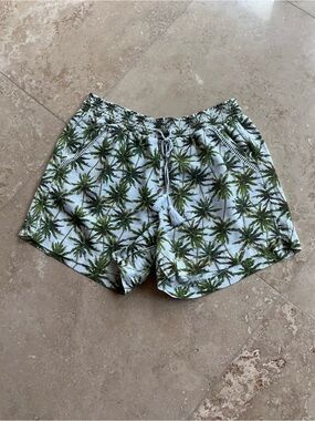 Briggs New York White and Green Palm Print High Waist Women’s Shorts